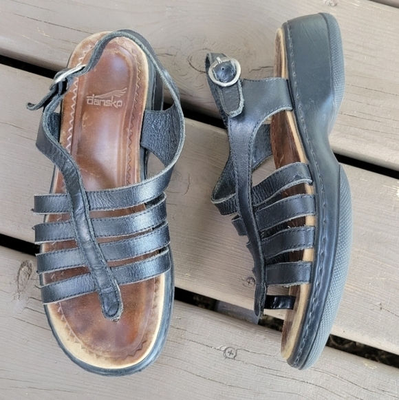 Vintage y2k Dansko Lolita Black Strappy Buckle Chunky Platform Clogs Sandals - Picture 1 of 8